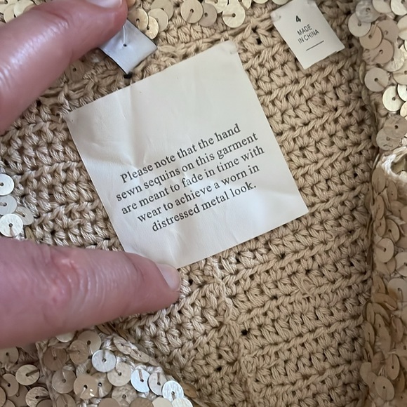 Isli Sequin Gold Knit Blazer Cropped Sleeve Y2K Handmade - Picture 3 of 6